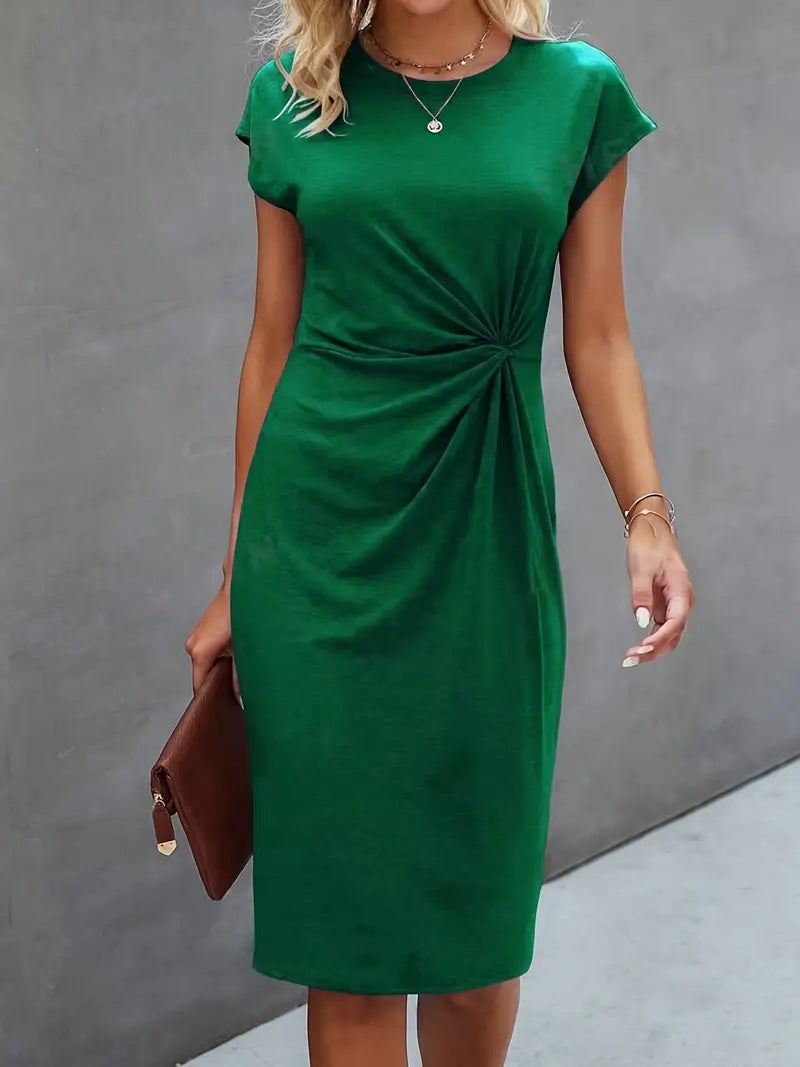 Persephone | Women's Short Sleeve Midi Dress with Twist Front