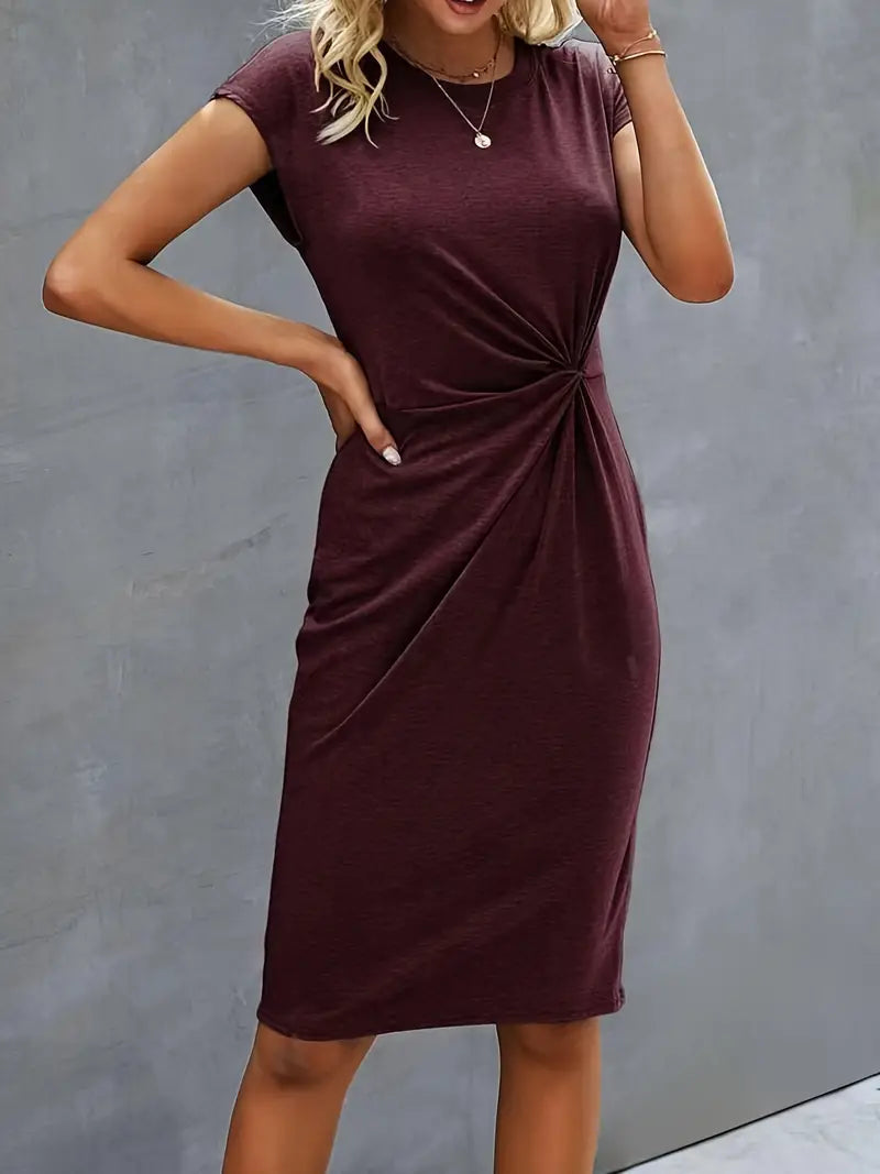 Persephone | Women's Short Sleeve Midi Dress with Twist Front