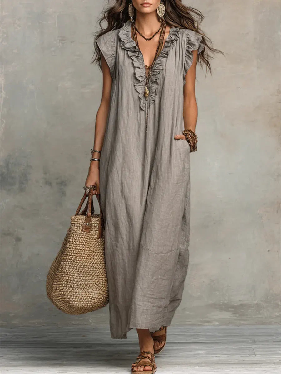 Priscilla | Women's Ruffled V-Neck Maxi Dress