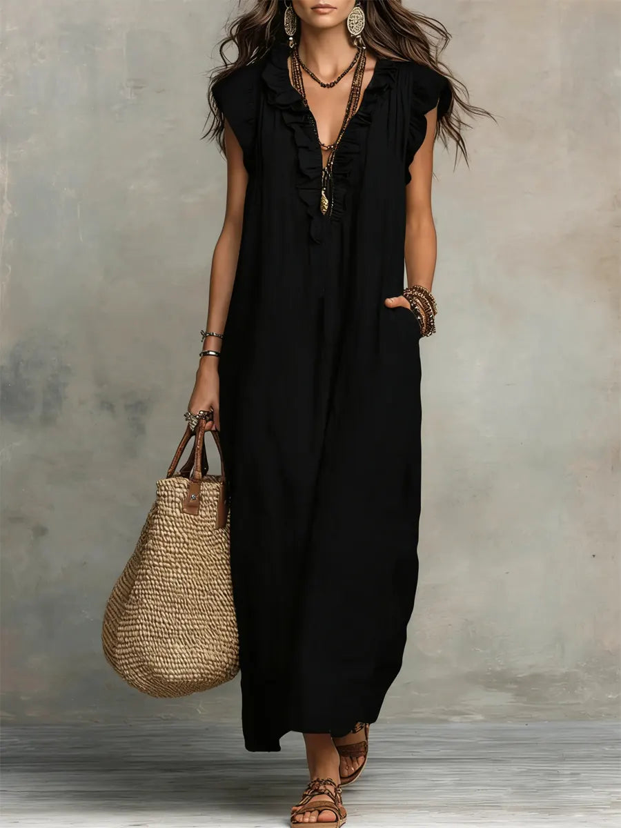 Priscilla | Women's Ruffled V-Neck Maxi Dress