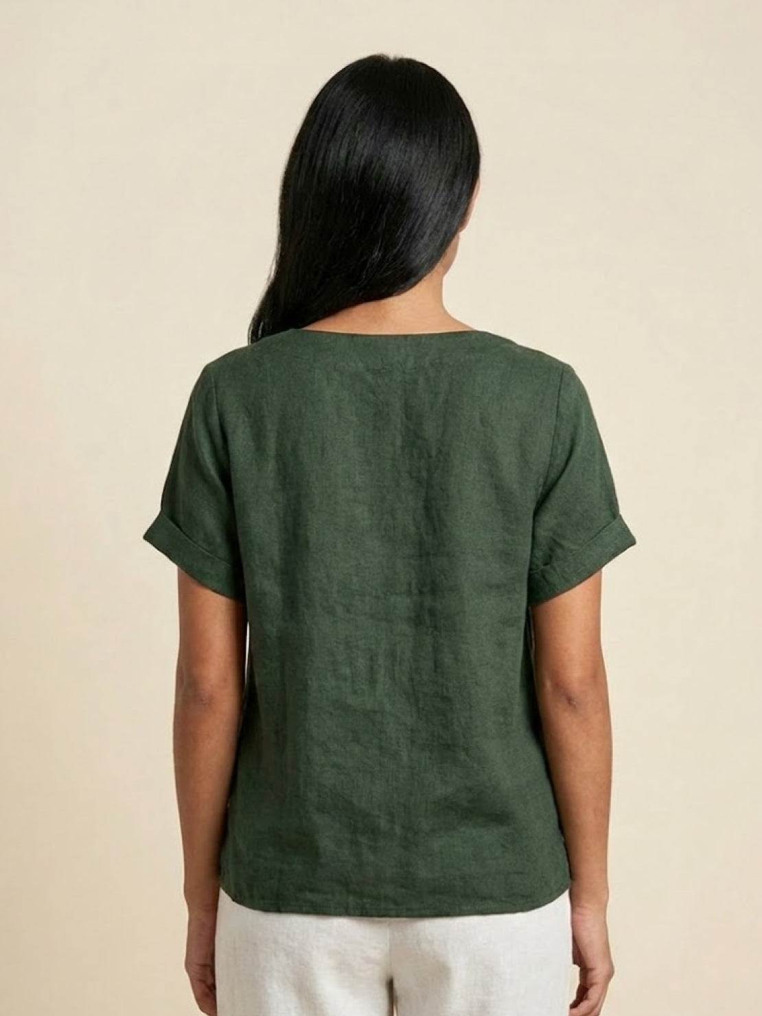 Foreen | Women's Casual Short Sleeve Top with Scoop Neck and Button Details