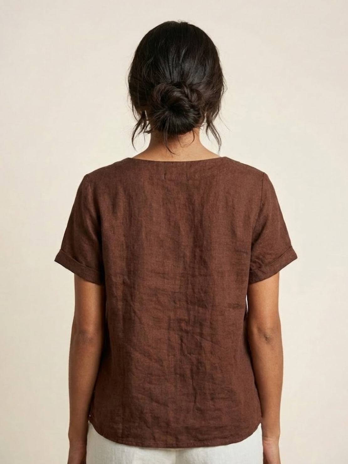 Foreen | Women's Short Sleeve Scoop Neck Top with Button Details