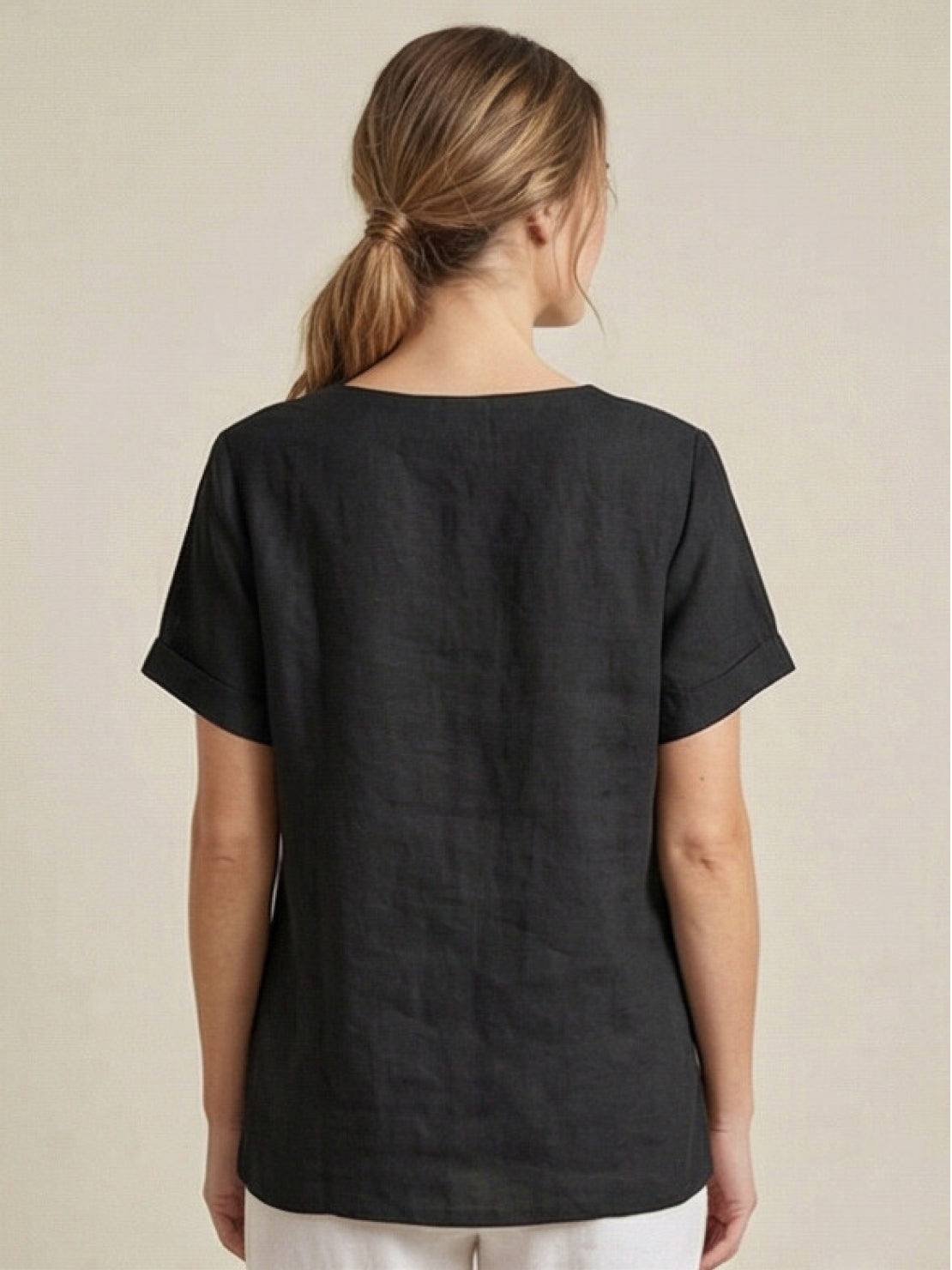 Foreen | Women's Casual Short Sleeve Top with Scoop Neck and Button Details
