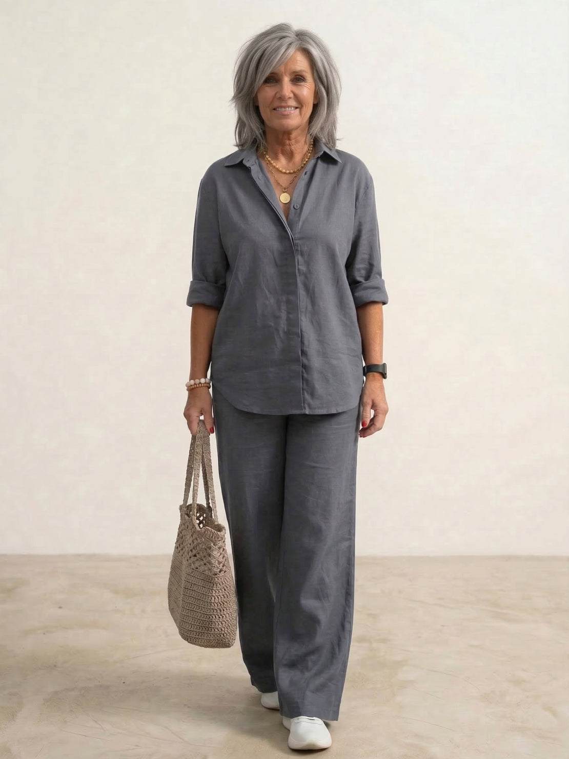 Vivian | Women's Relaxed Button-Up Shirt and Wide-Leg Trousers Ensemble