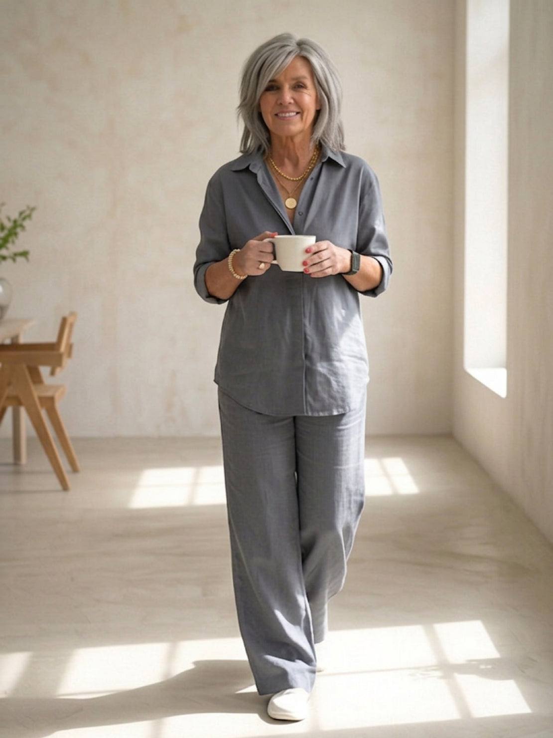 Vivian | Women's Relaxed Button-Up Shirt and Wide-Leg Trousers Ensemble