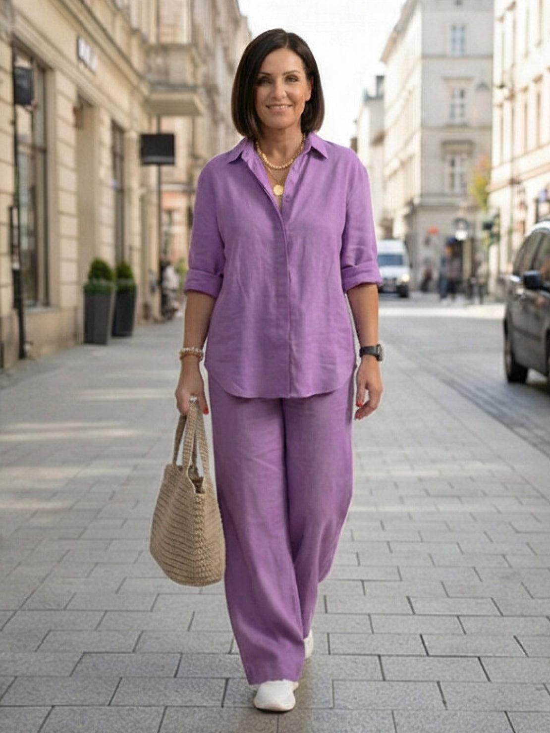Vivian | Women's Relaxed Button-Up Shirt and Wide-Leg Trousers Ensemble