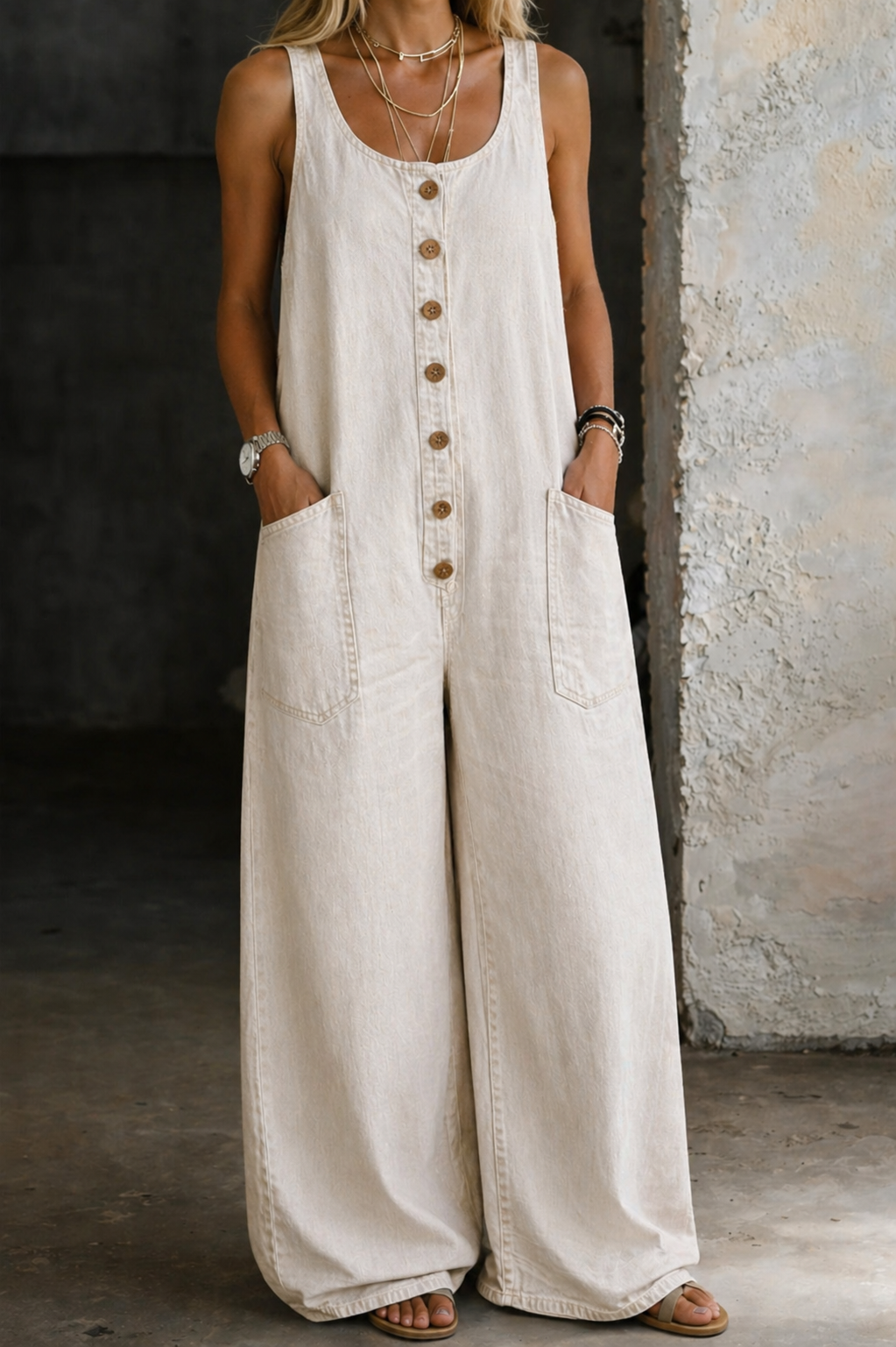 Remy | Women's Wide Leg Overalls with Button Front