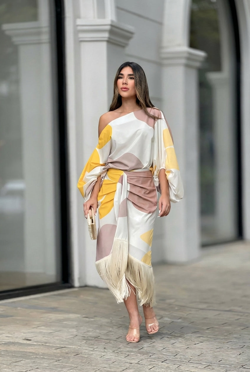 Rhiannon | Women's One-Shoulder Fringe Midi Ensemble