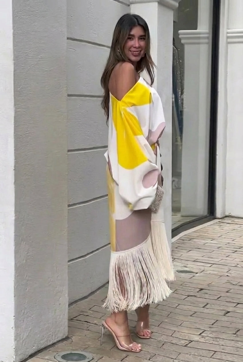Rhiannon | Women's One-Shoulder Fringe Midi Ensemble