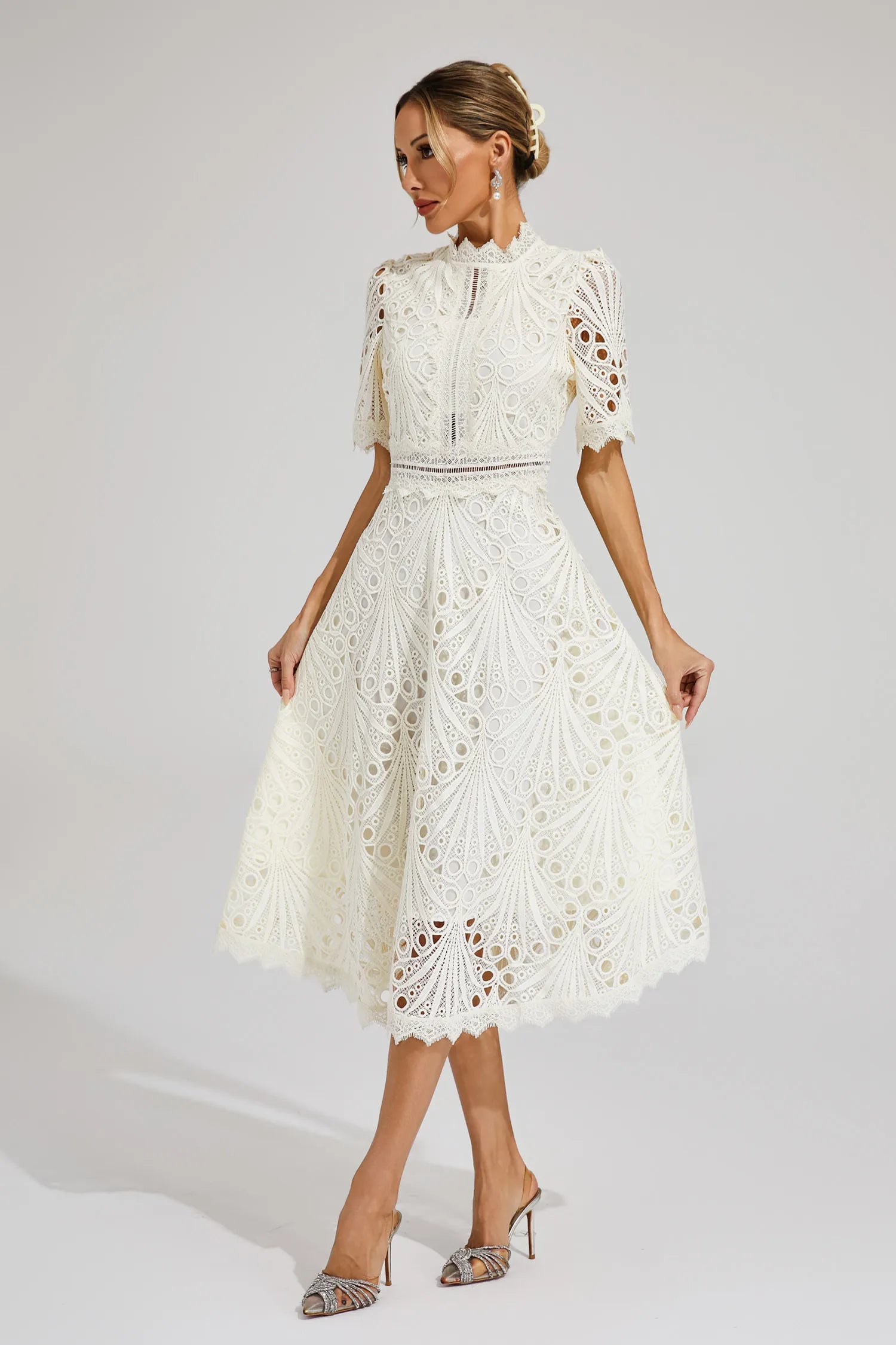 Rosalinda | Women's Short Sleeve Midi Dress with Mock Neck