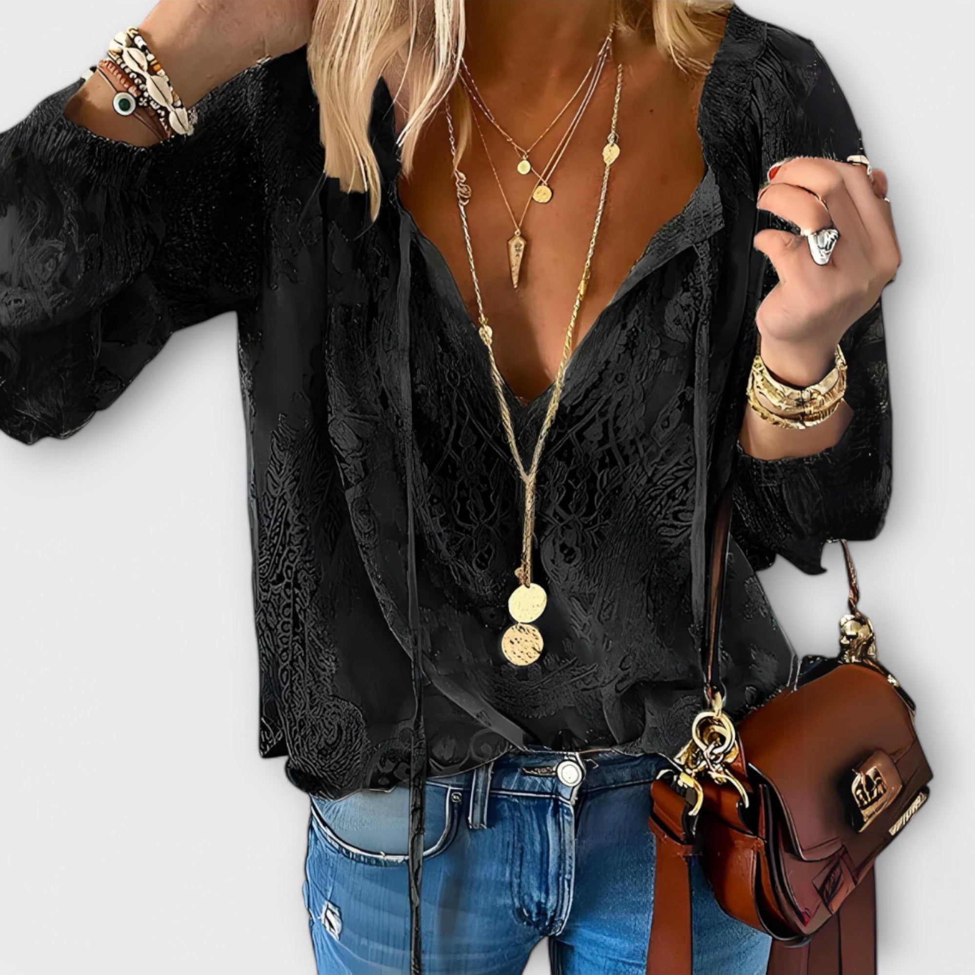 Rosalynn | Women's Long Sleeve Lace Blouse with V-Neck