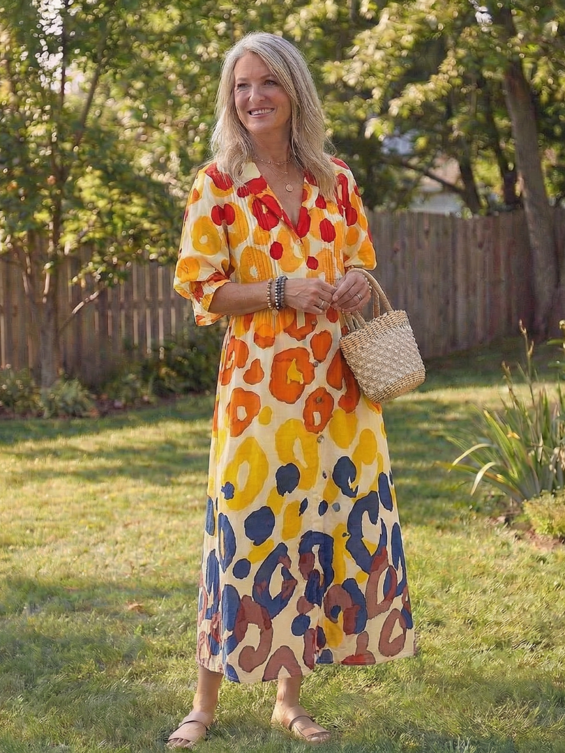 Roselyn | Women's Floral Maxi Dress with Button Front