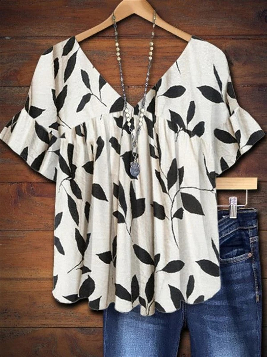 Rosetta | Women's Short Sleeve Blouse with Leaf Print