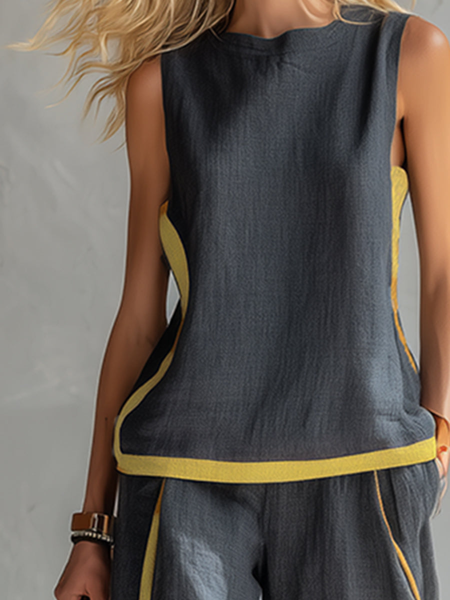 Seraphine | Women's Sleeveless Two-Piece Set with Contrast Trim
