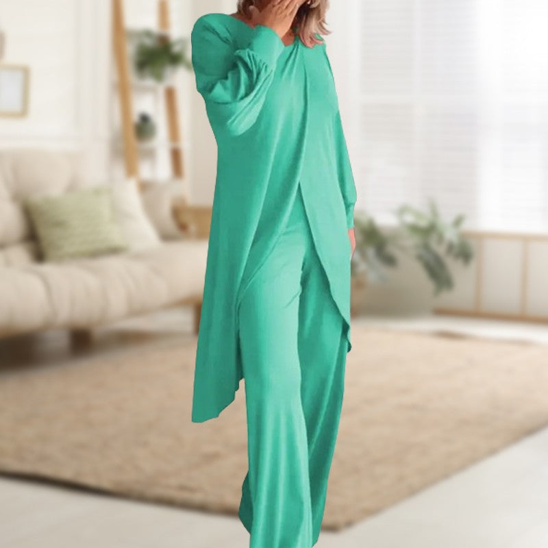 Haven | Women's Long Sleeve Tunic and Wide Leg Pants Two-Piece Set