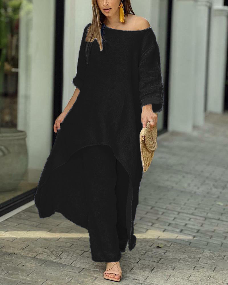 Oasis | Women's Longline Tunic & Wide Leg Pants Two-Piece Set