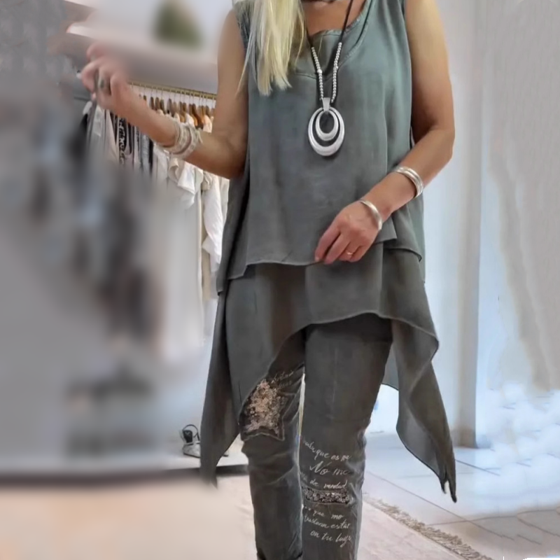 Zara | Women's Floral Two-Piece Set: Sleeveless Asymmetric Top & Pants