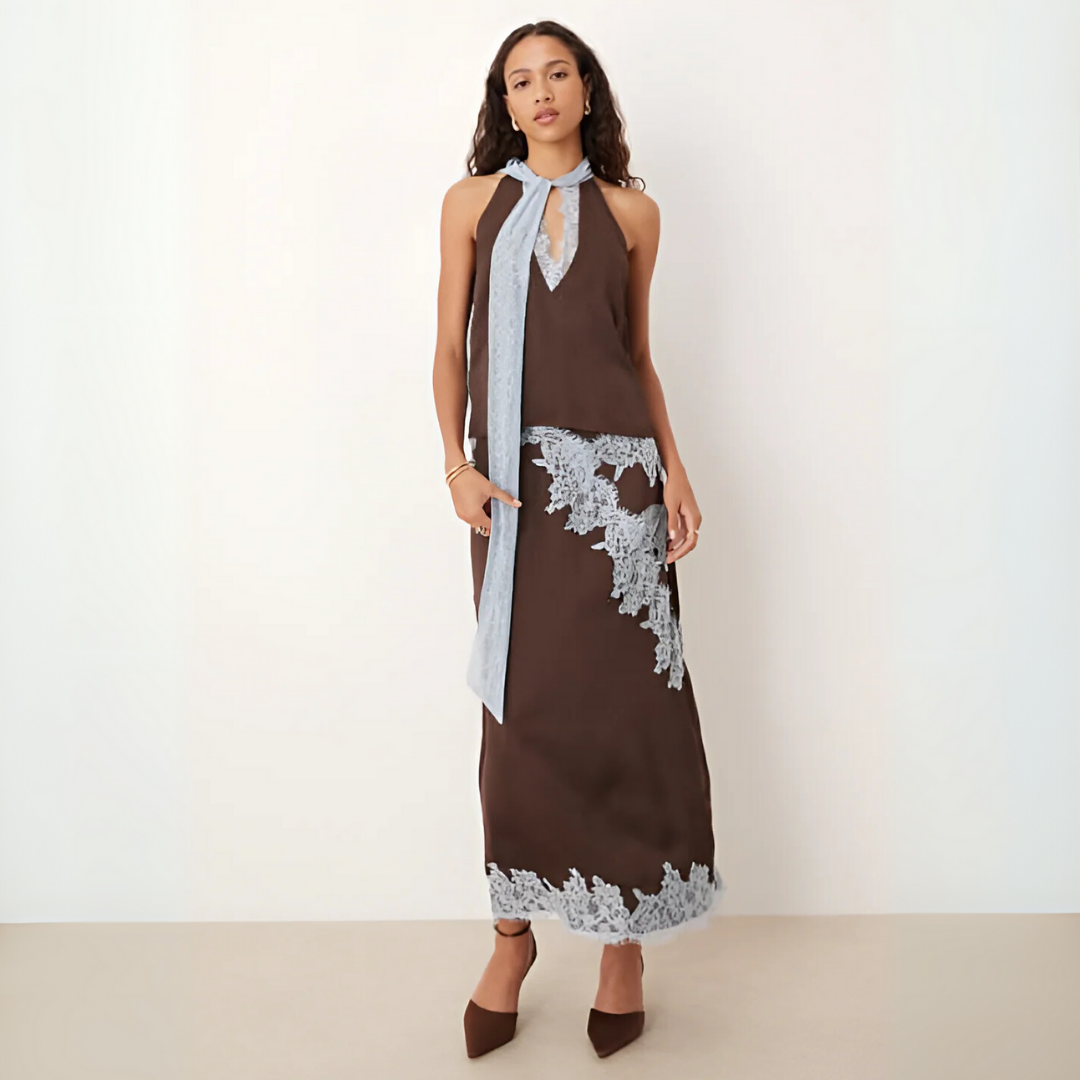 Mabel™ | Chic Lace Panel Top and Skirt Ensemble