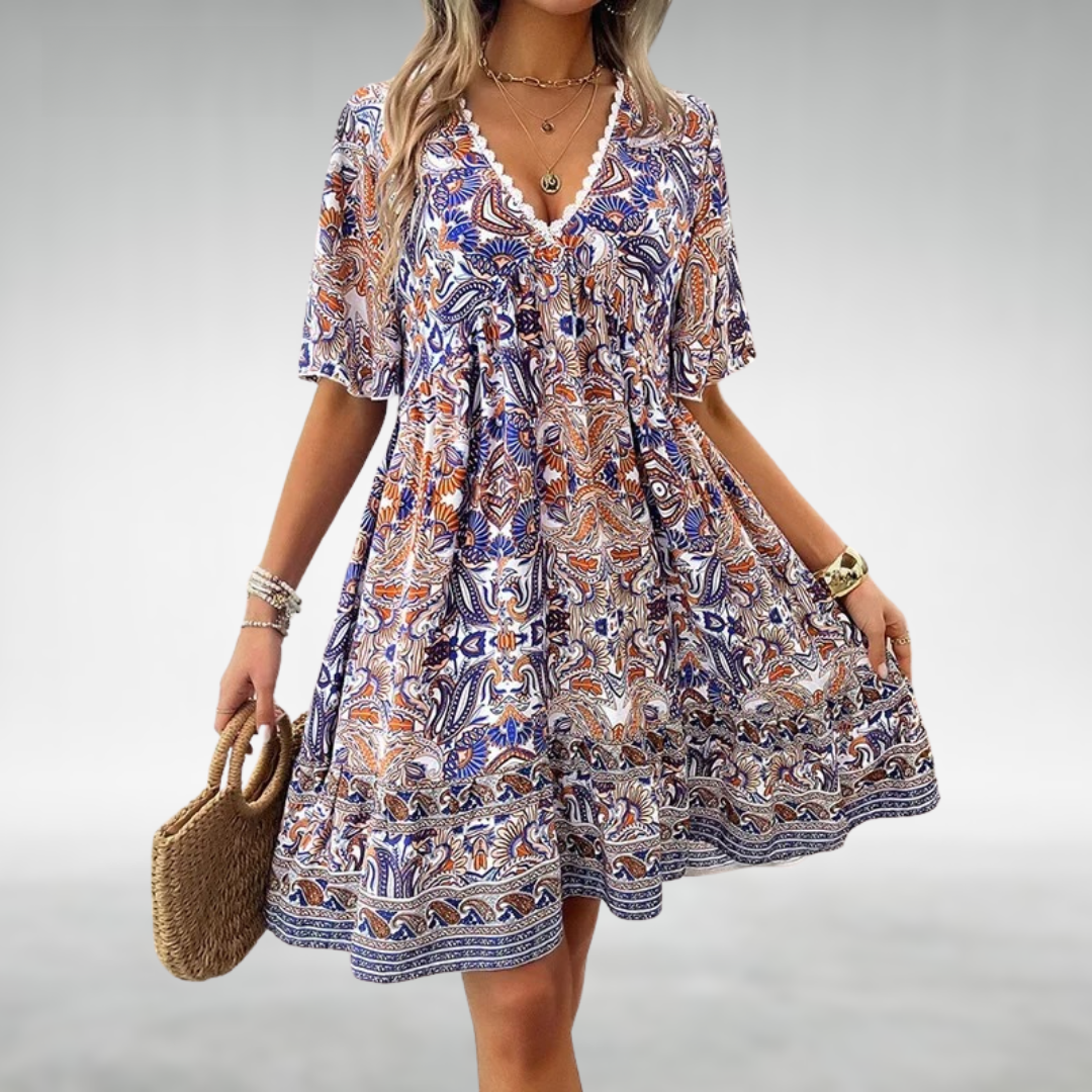 Tahlia | Women's Bohemian V-Neck Mini Dress with Print