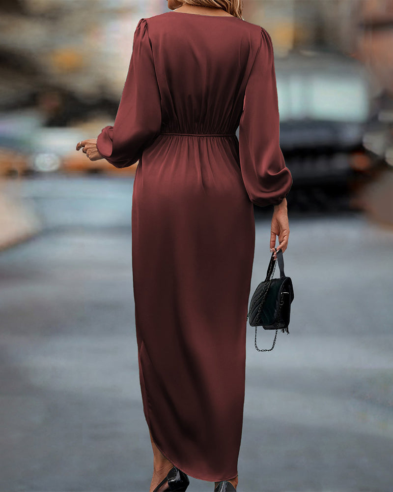 Theodora | Women's Midi Dress with Long Sleeve Wrap Design
