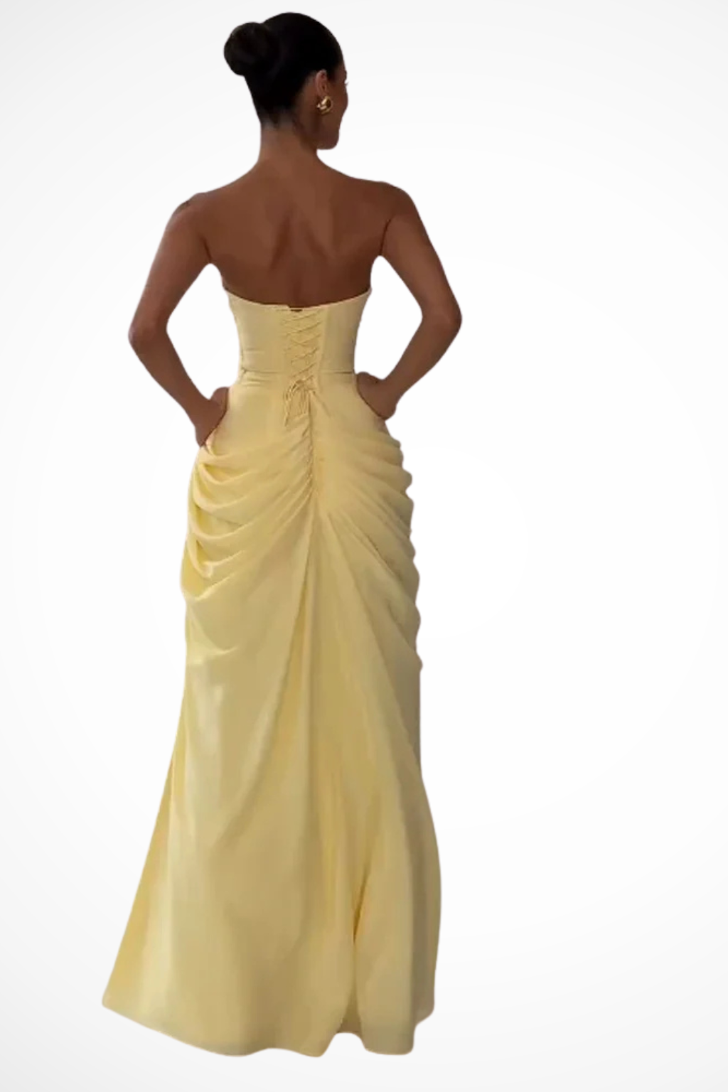 Theodora | Women's Strapless Ruched Maxi Dress with Slit
