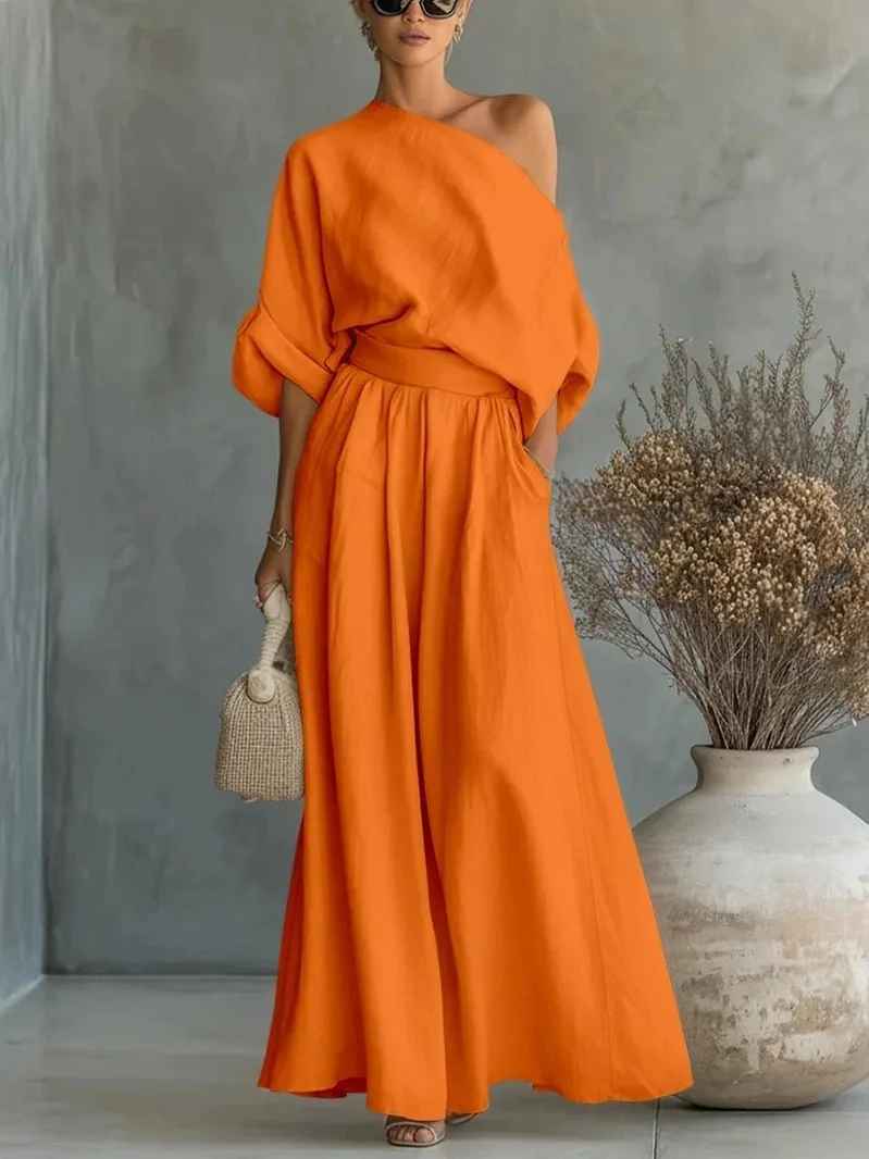 Thessaly | Women's Off-Shoulder Long Sleeve Two-Piece Ensemble