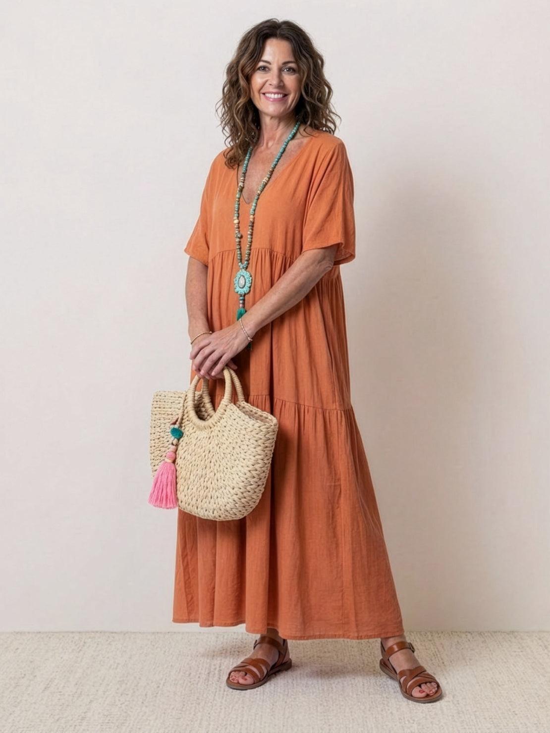 Sienna | Women's Short Sleeve V-Neck Tiered Maxi Dress