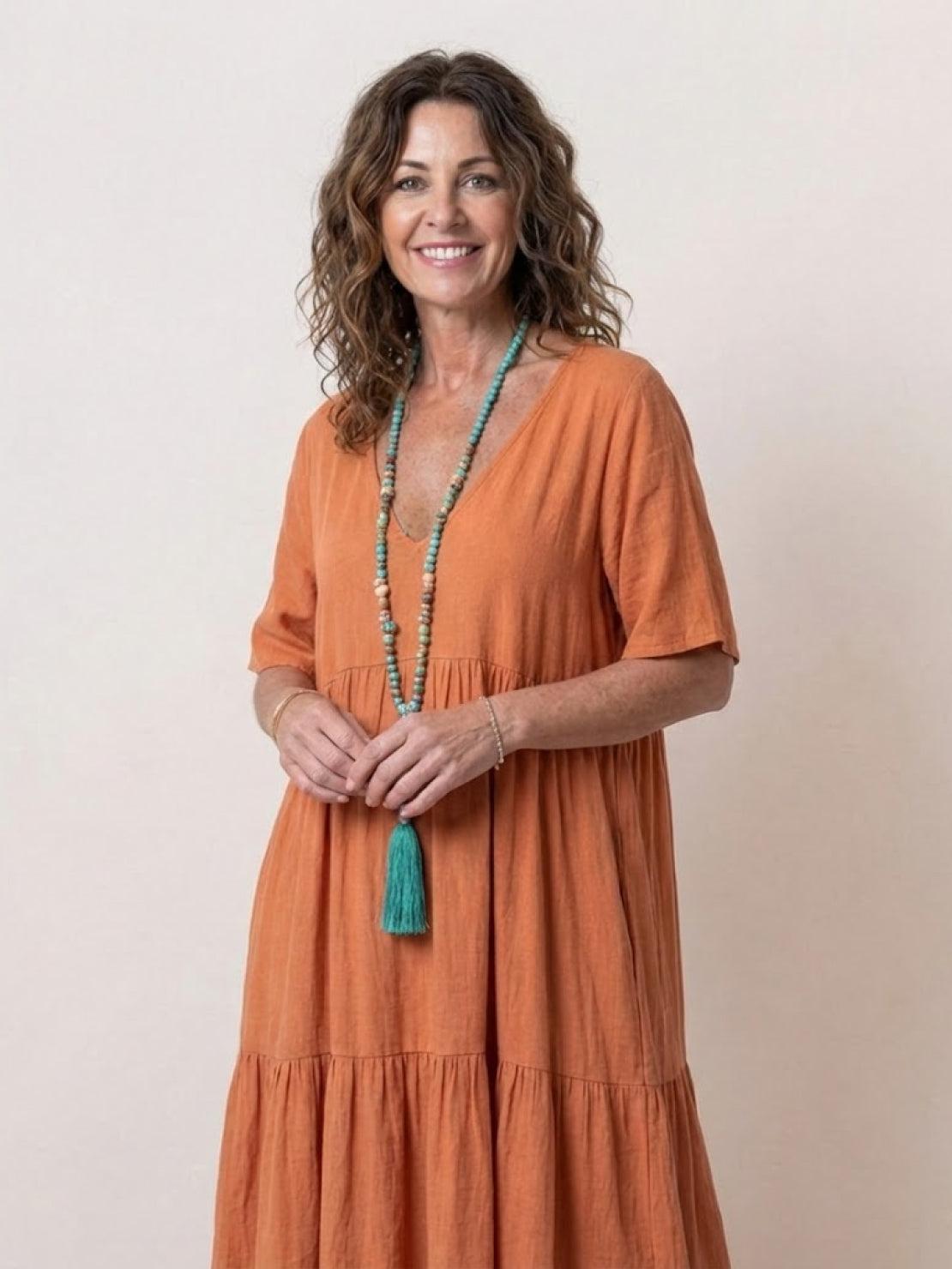 Sienna | Women's Short Sleeve V-Neck Tiered Maxi Dress