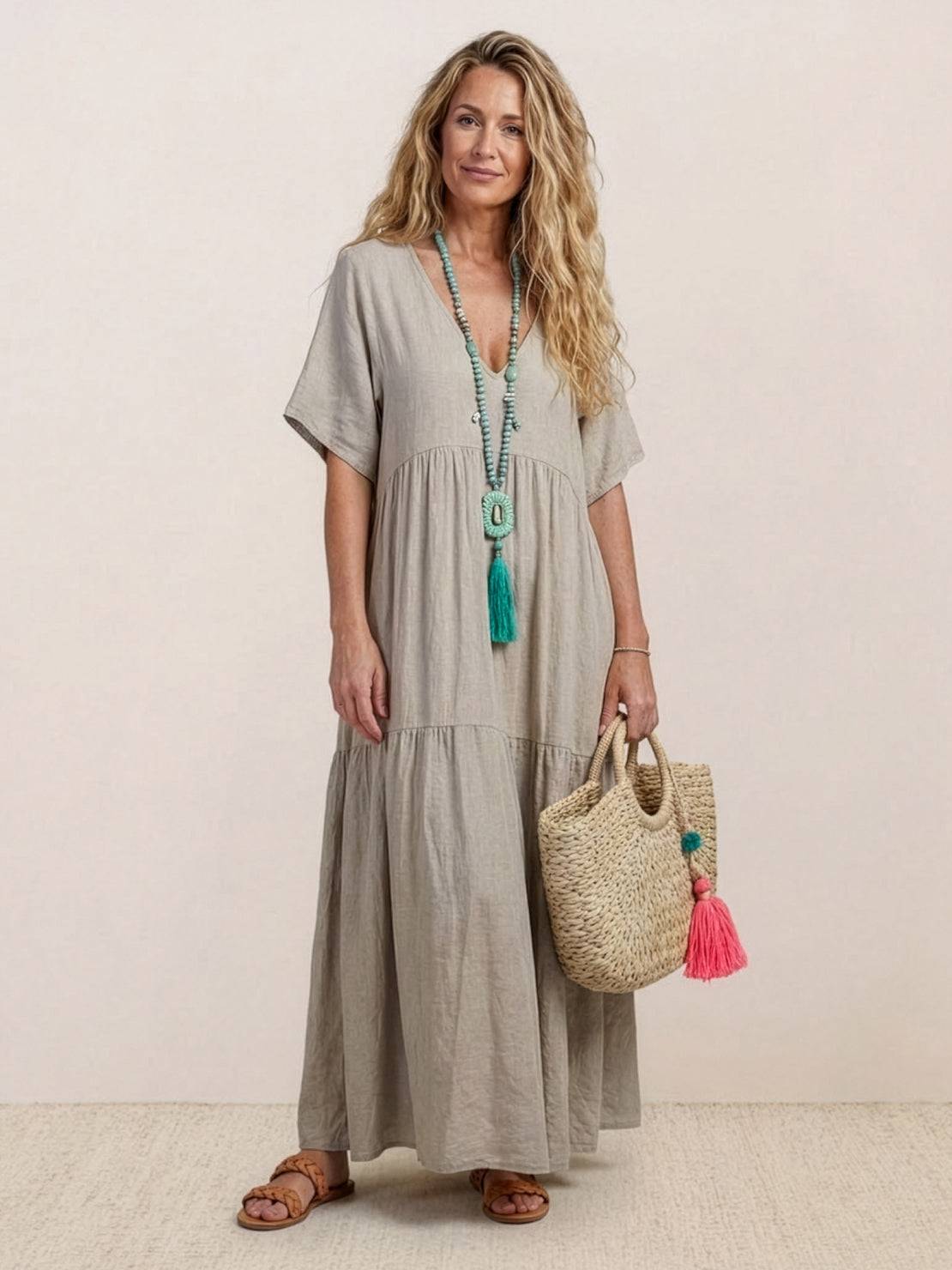 Sienna | Women's Short Sleeve V-Neck Tiered Maxi Dress