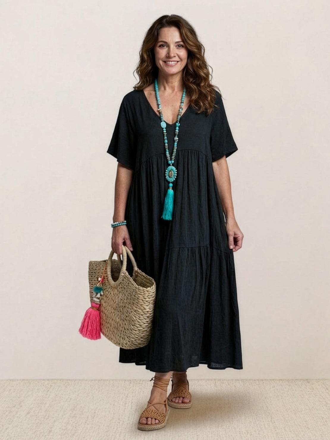 Sienna | Women's Short Sleeve V-Neck Tiered Maxi Dress