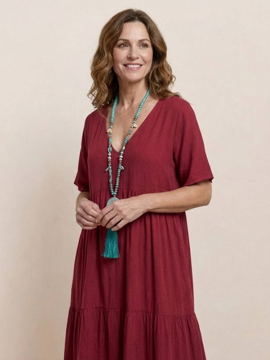 Sienna | Women's Short Sleeve V-Neck Tiered Maxi Dress