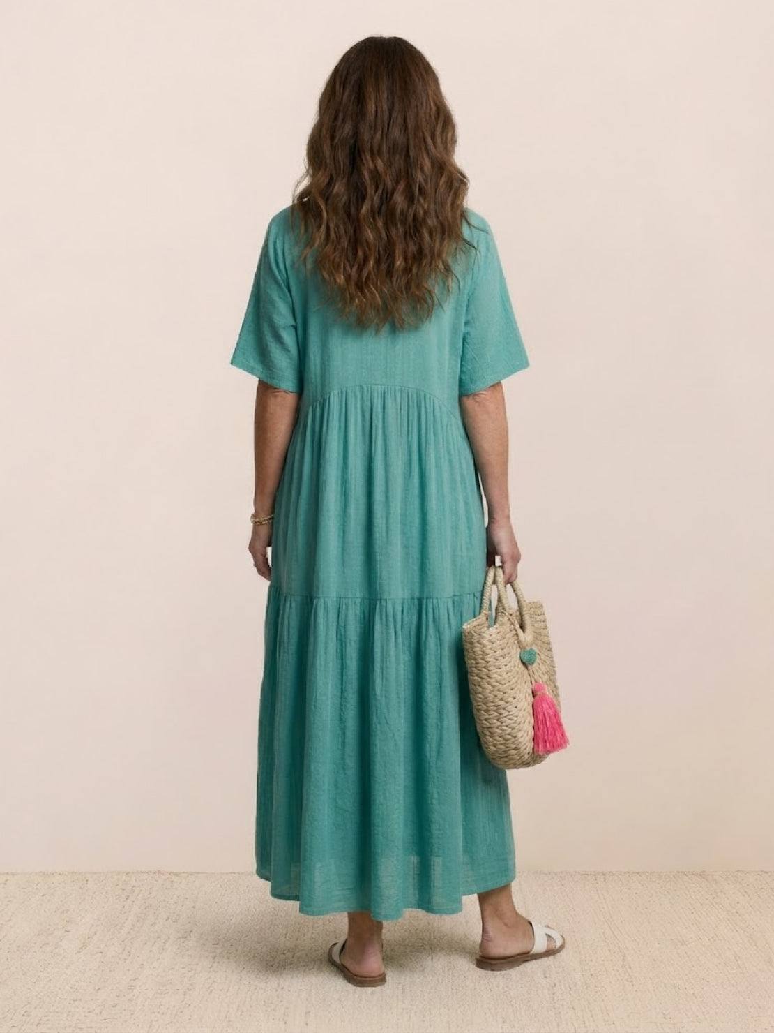 Sienna | Women's Short Sleeve V-Neck Tiered Maxi Dress