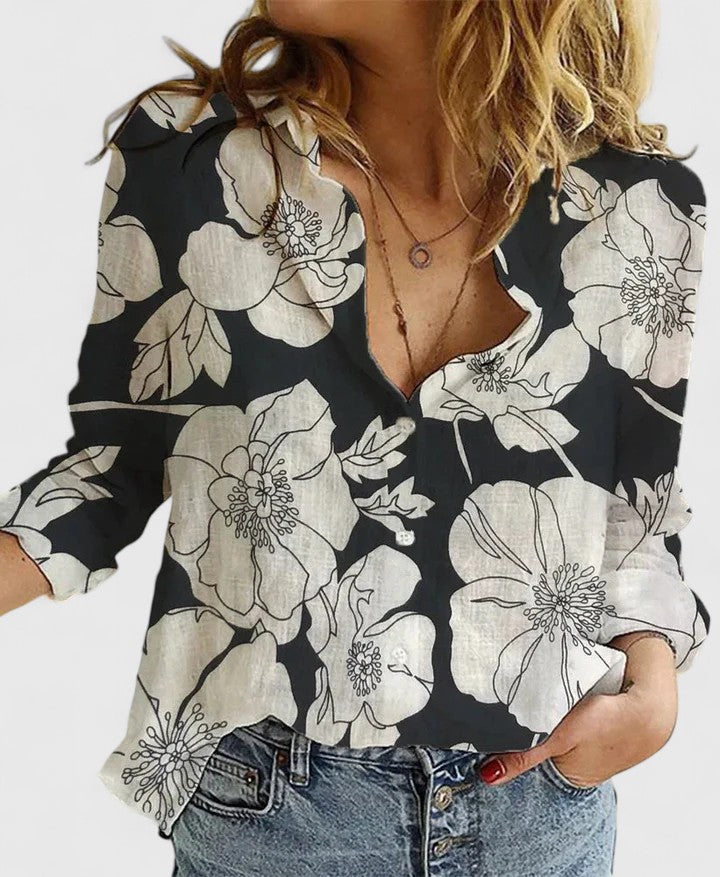 Winifred | Women's Long Sleeve V-Neck Button-Up Blouse