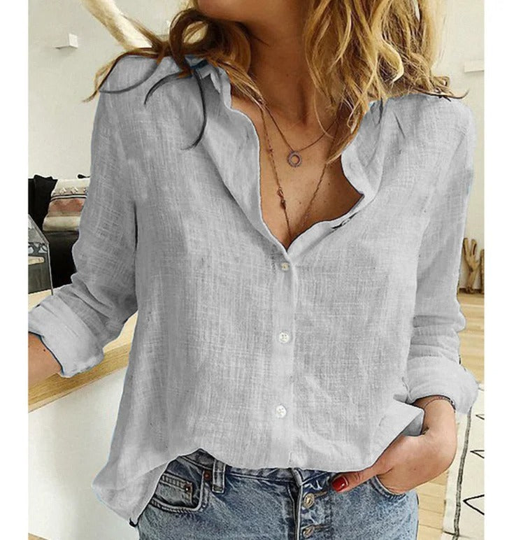 Winifred | Women's Long Sleeve V-Neck Button-Up Blouse
