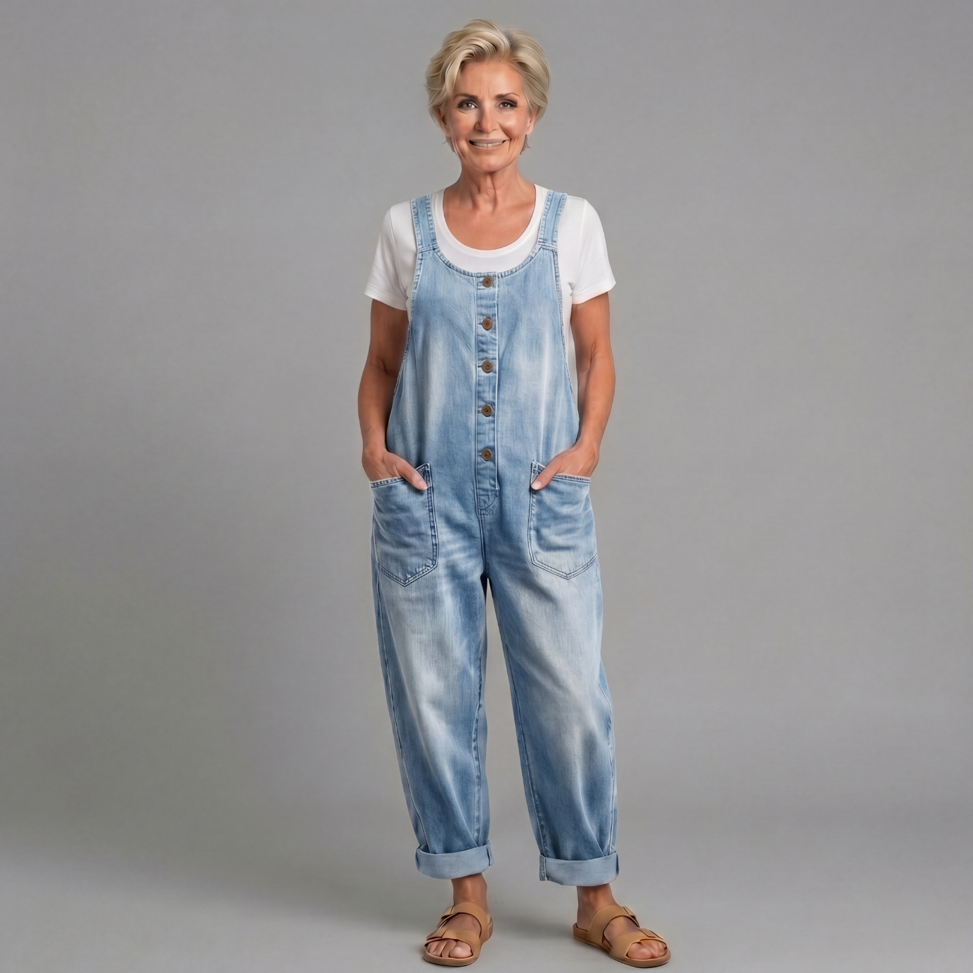 Winifred | Women's Button-Up Wide Leg Overalls