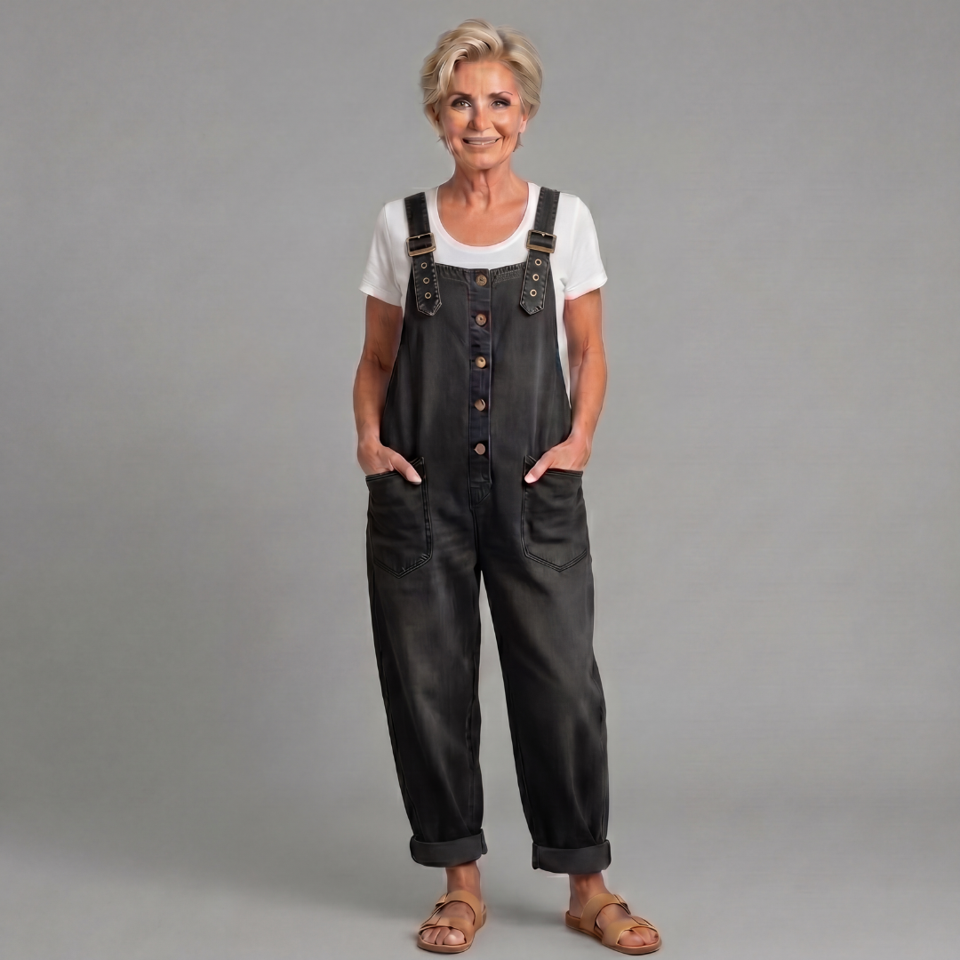 Winifred | Women's Button-Up Wide Leg Overalls