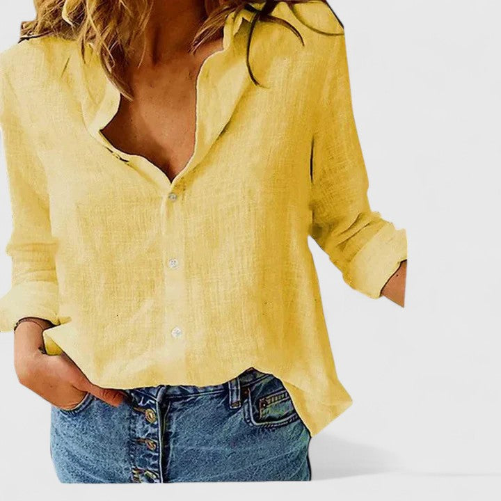Harper | Women's Lapel Collar Linen Button-Up Shirt