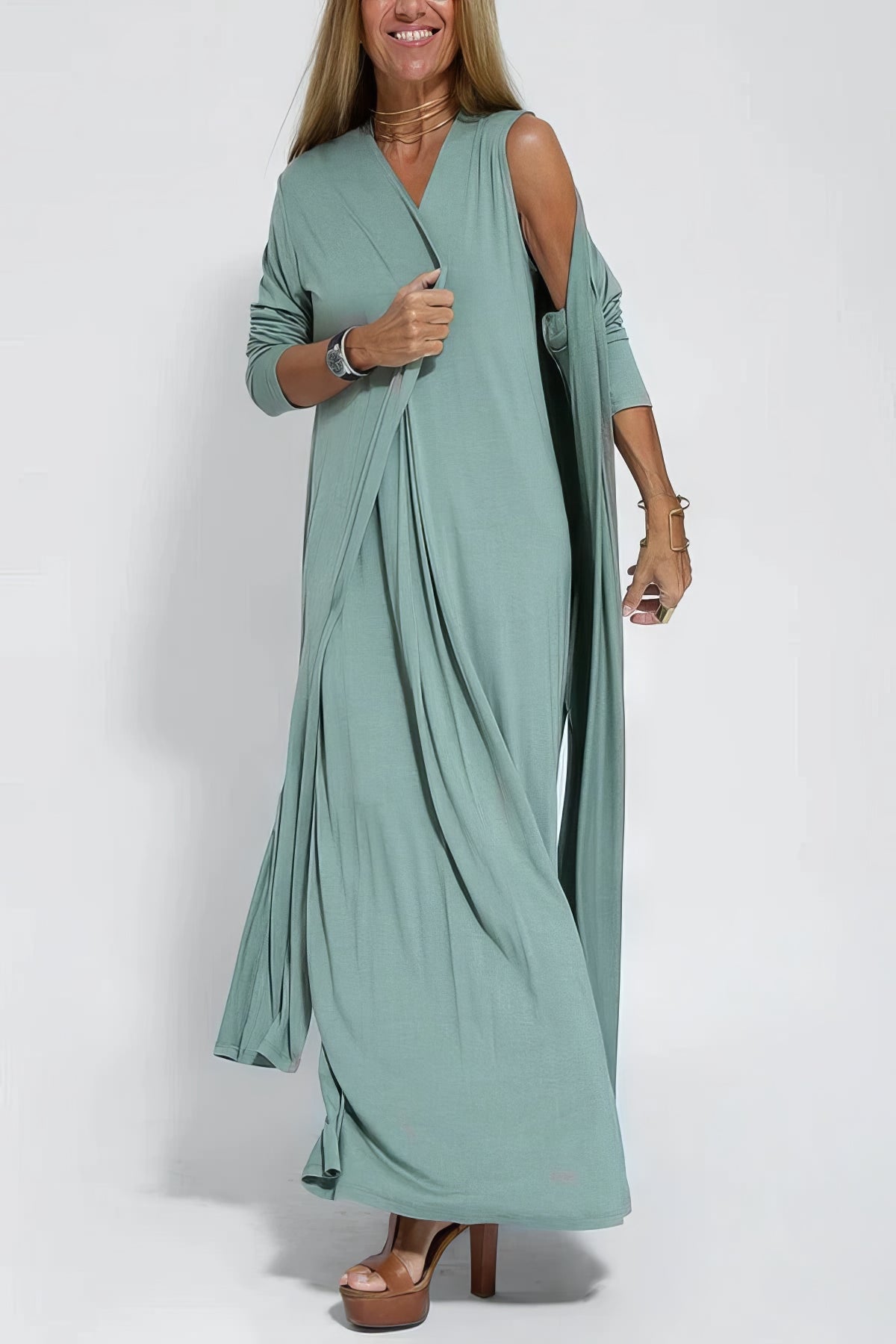 Juno™ | Chic Long Dress with Matching Cardigan