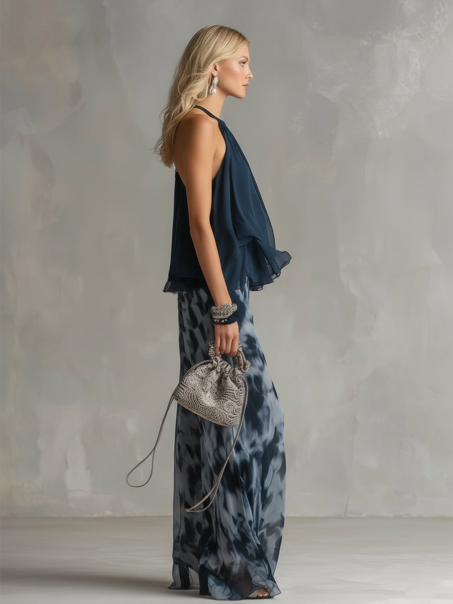 Zephyra | Women's Halter Neck Wide Leg Two-Piece Outfit
