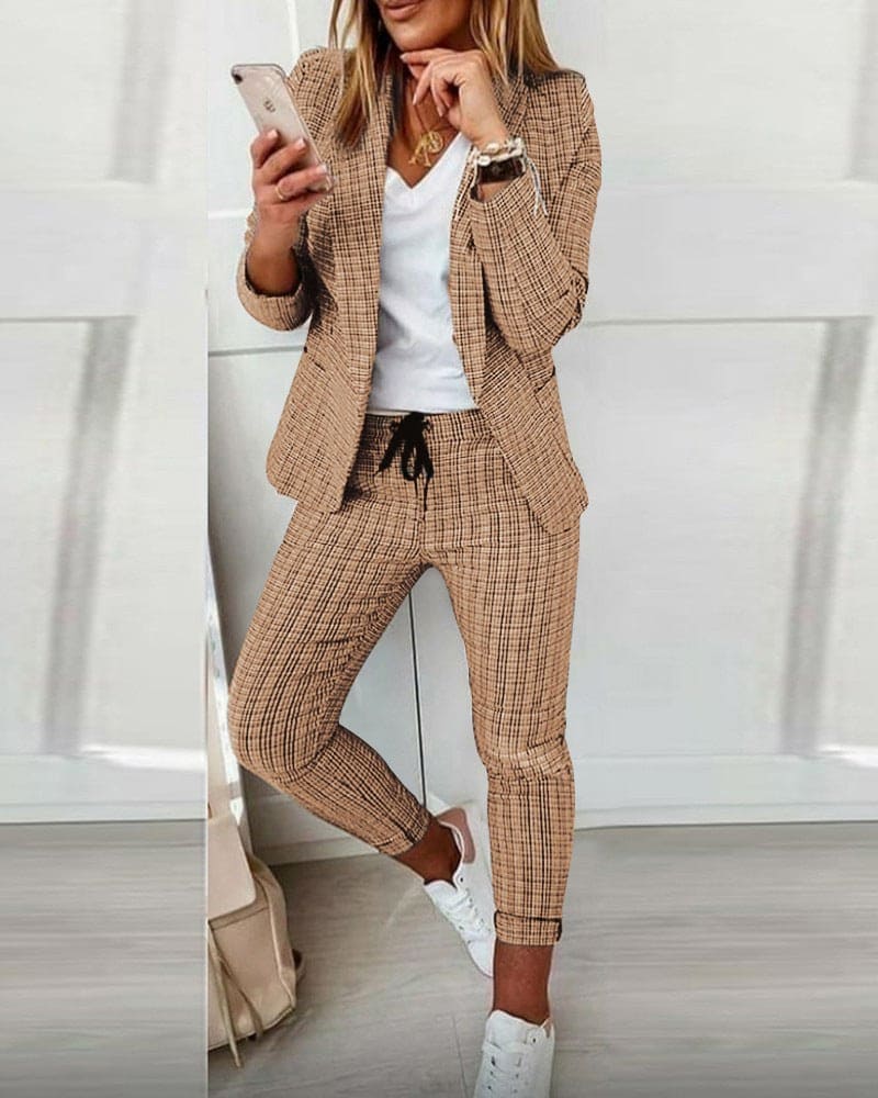 Blair | Women's Long Sleeve Plaid Blazer and Slim Pants Suit Set