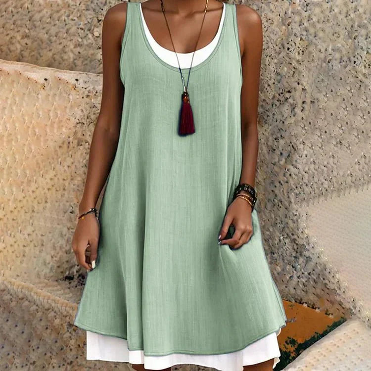 Tessa | Women's Sleeveless Layered Mini Dress with Scoop Neck