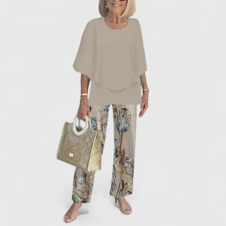 Fern | Women's Floral Print Casual Top and Wide-Leg Pants Ensemble