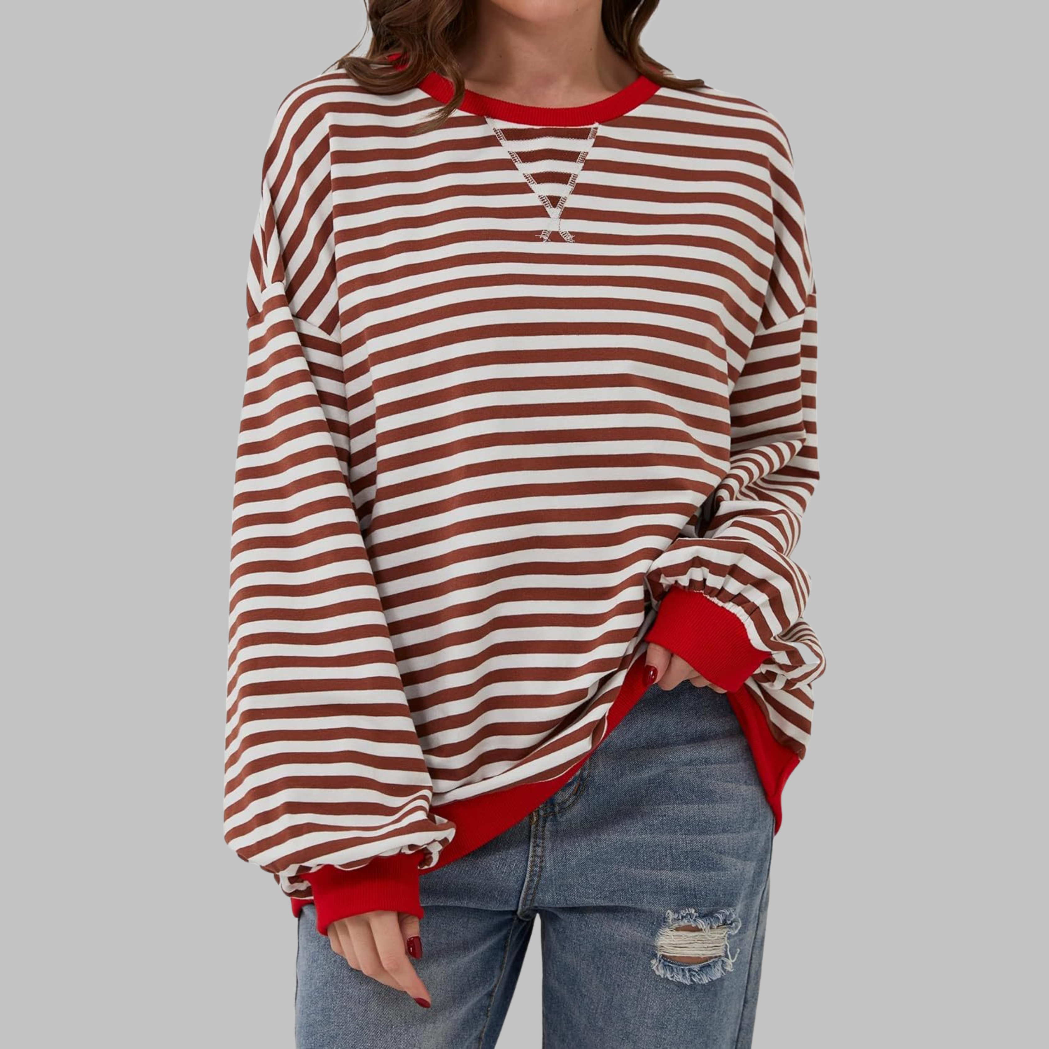 Poppy | Women's Oversized Striped Crewneck Sweatshirt with Long Sleeves