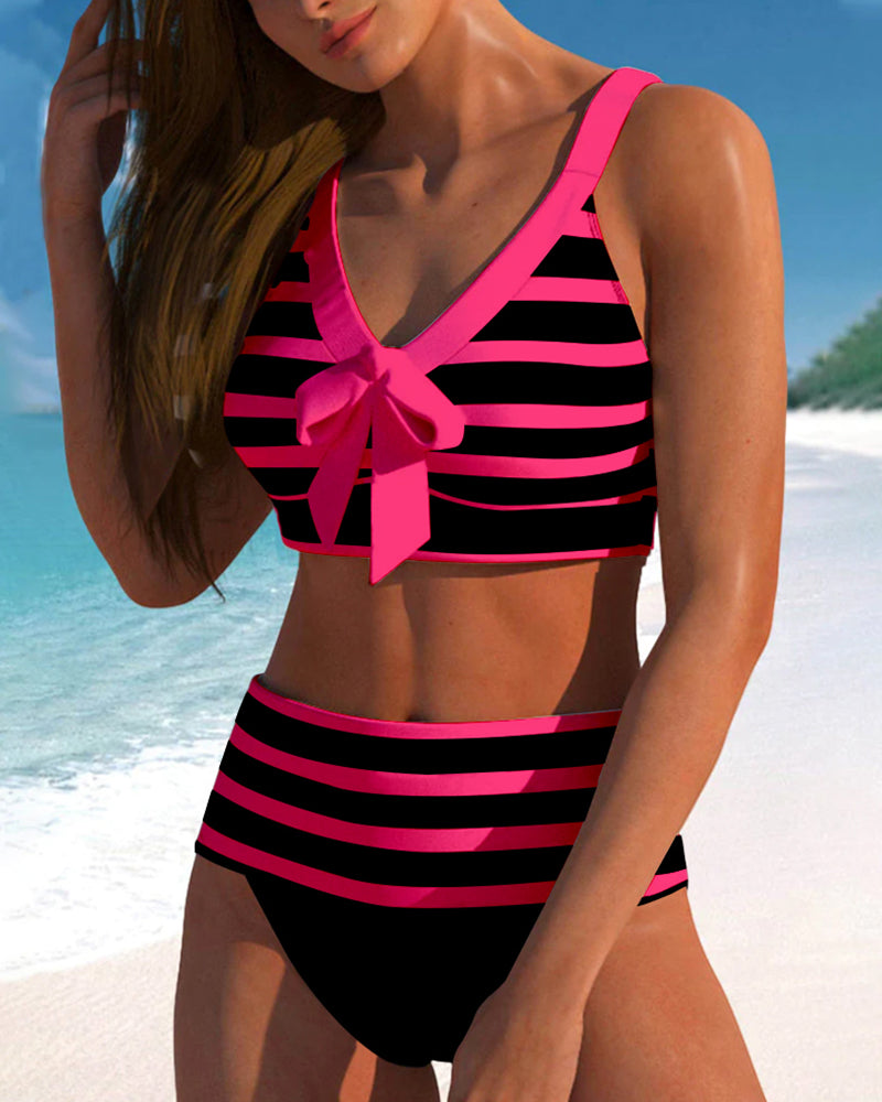 Caroline | Women's Striped High-Waisted Bikini Set