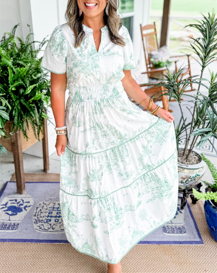 Camille™ | Elegant Toile Maxi Dress