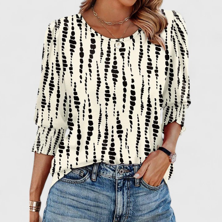Harper | Women's 3/4 Sleeve Crew Neck Top with Smocked Cuffs