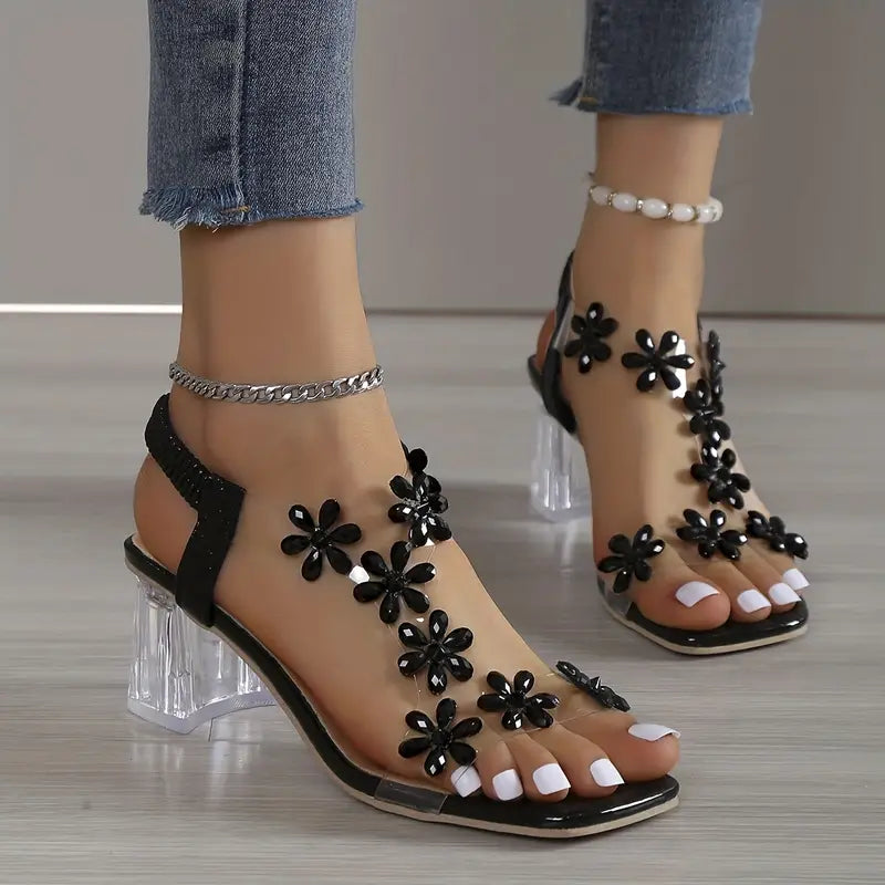 Serene | Women's Block Heel Sandals with Rhinestone Accents
