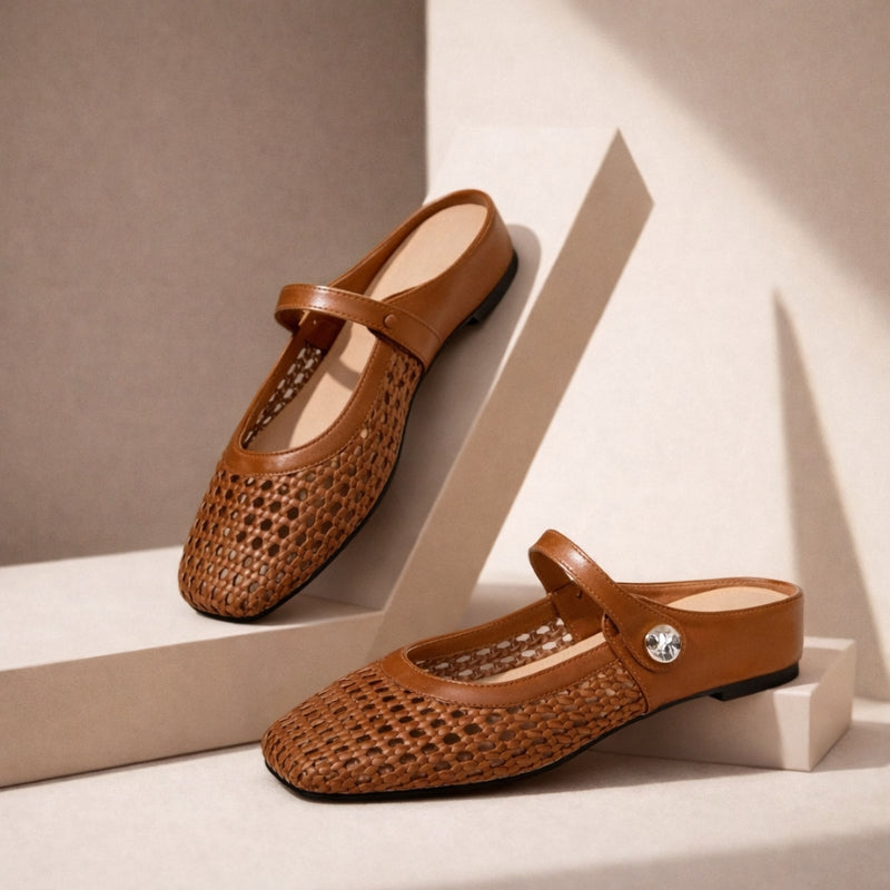 Goldie | Women's Woven Mary Jane Mules - Flat Slip-On Shoes