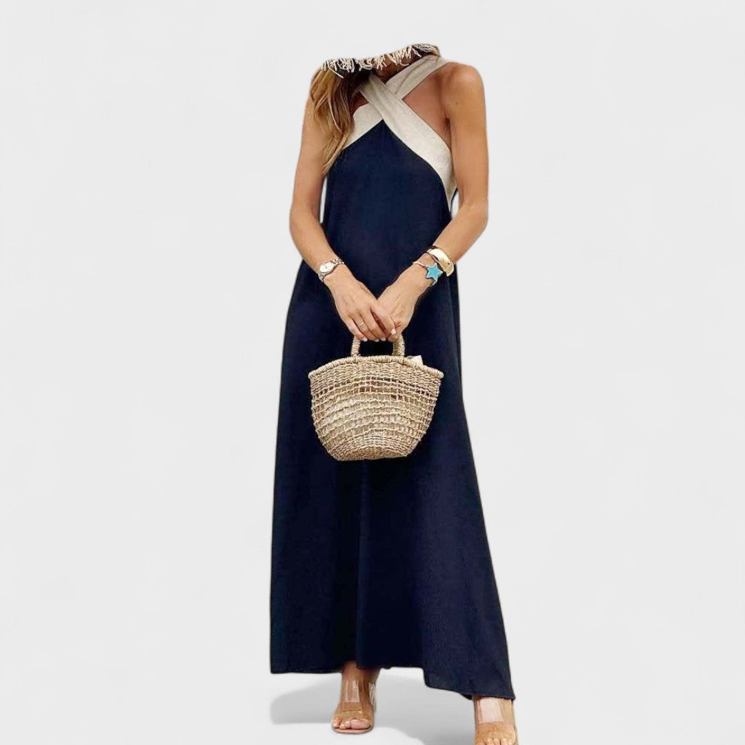 Sue™ | Chic Cross-Neck Maxi Dress