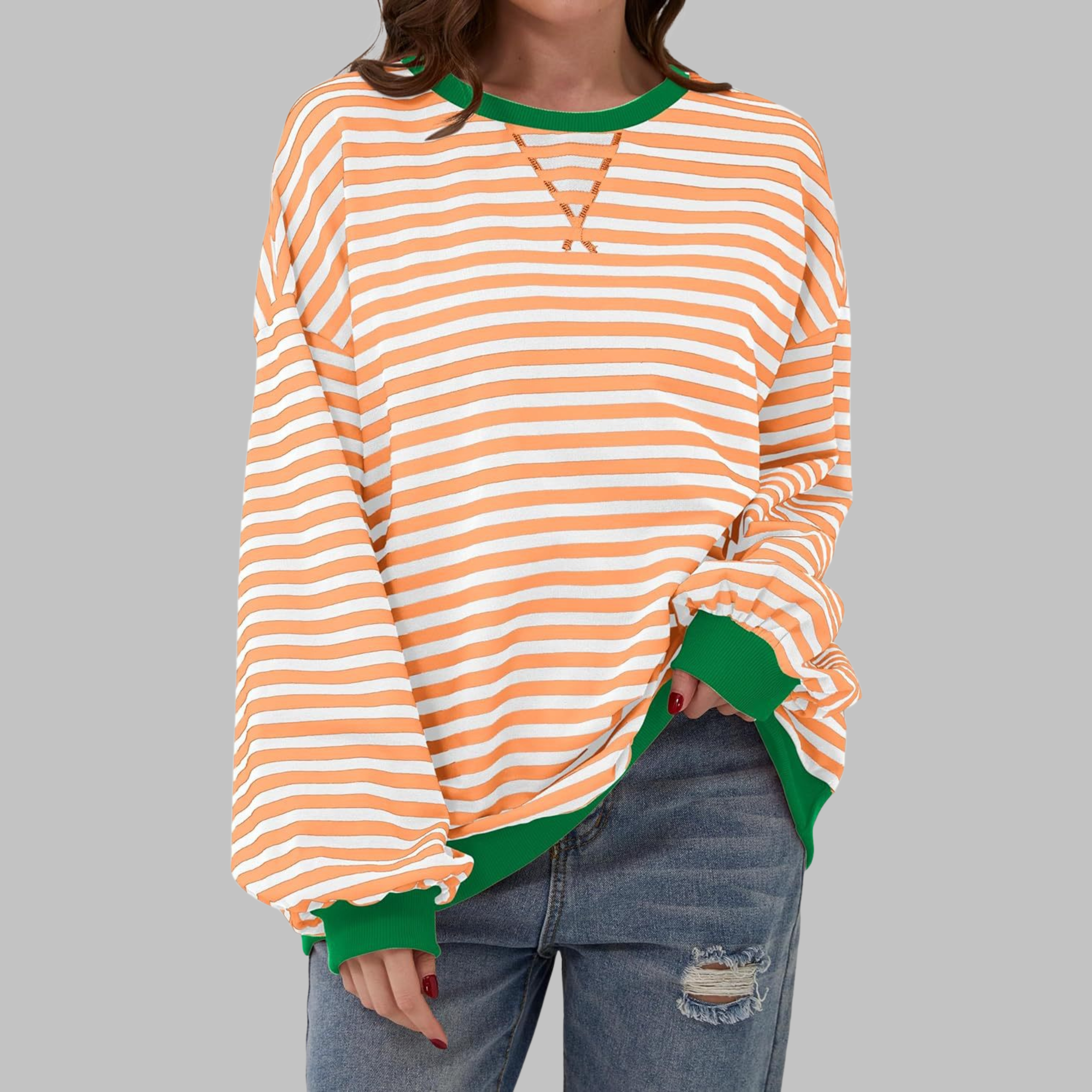 Poppy | Women's Oversized Striped Crewneck Sweatshirt with Long Sleeves